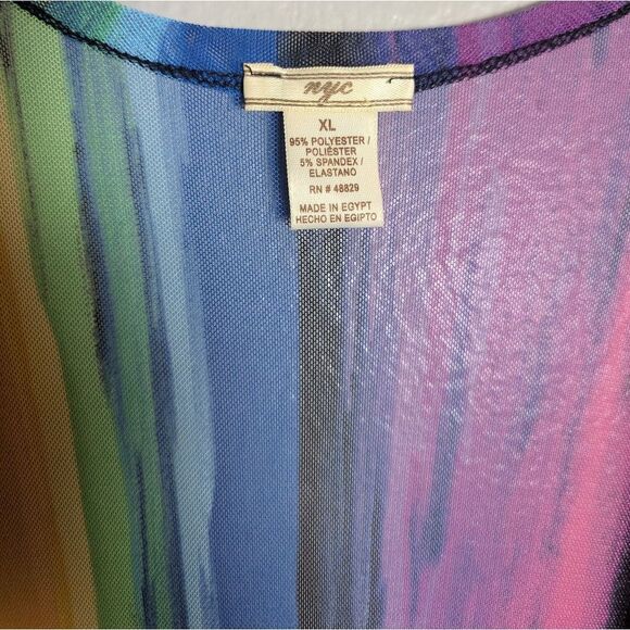 NYC Rainbow Multicolor Striped Stretch Sheer Mesh Duster Open Coverup XL - Picture 5 of 6